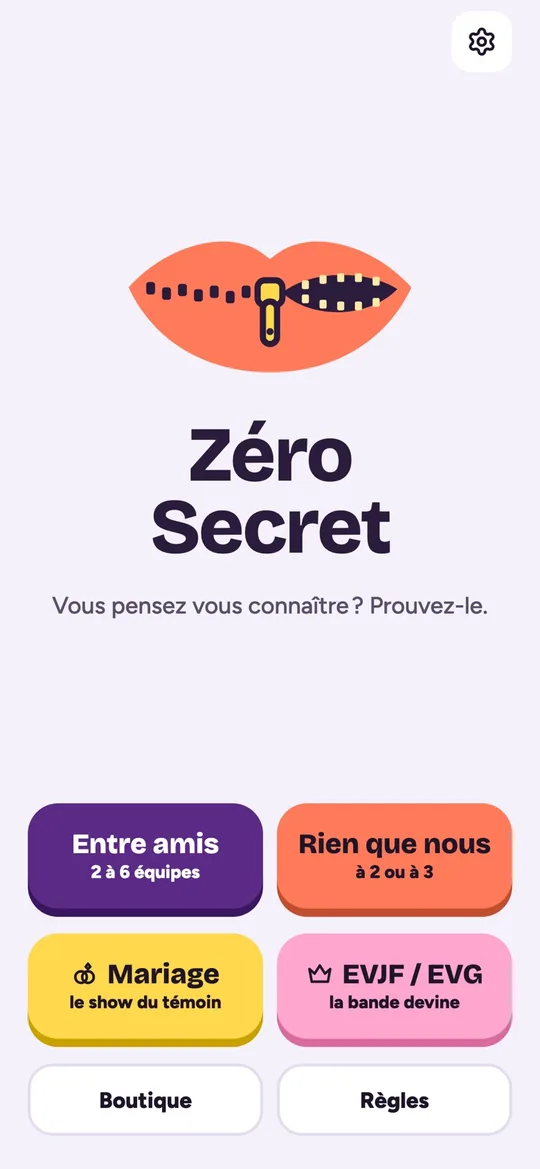 Zero Secret — jeu de soirée — écran 1